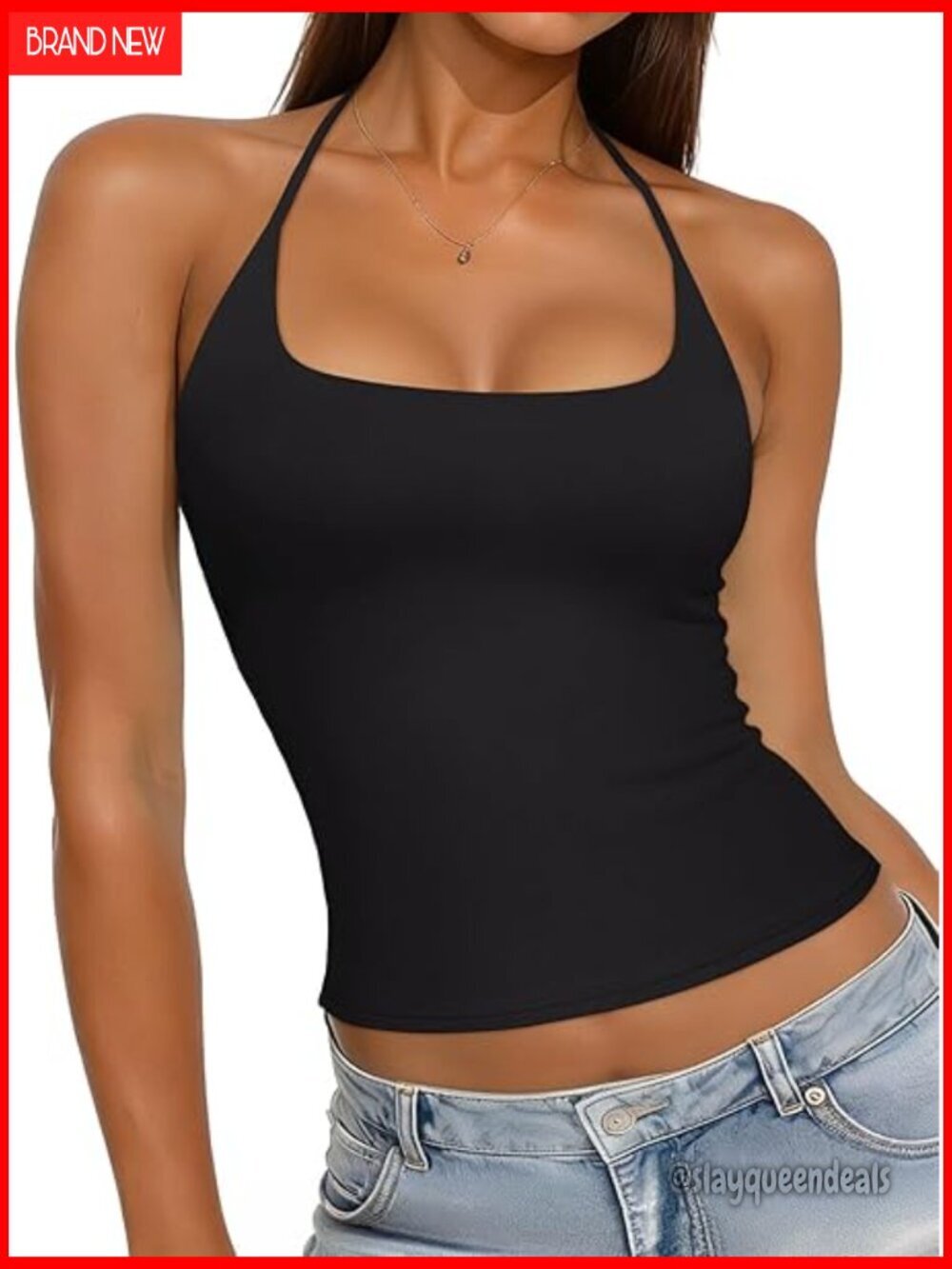Women's Halter Backless Tank Top Double Lined Crop Top Y2K Trendy Sleeveless